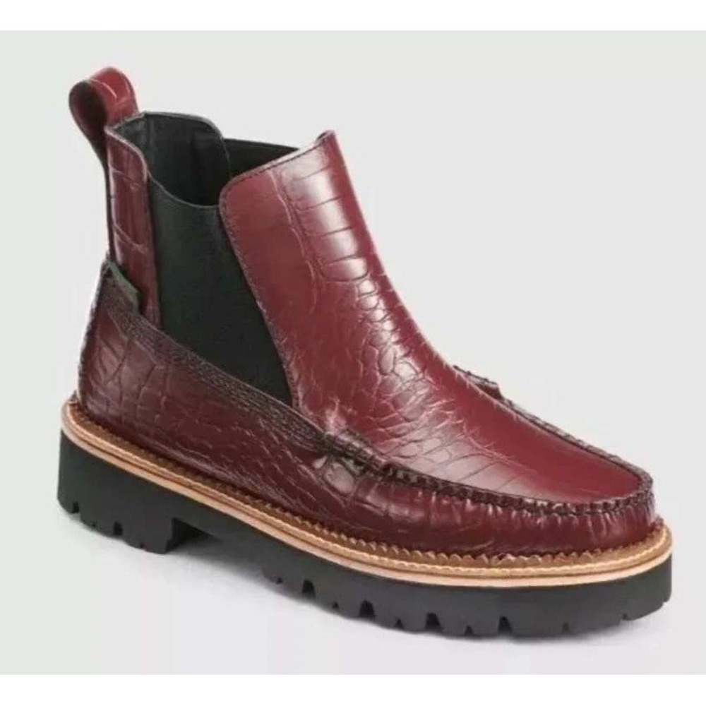 GH Bass Anthropologie Chelsea Croco Boot Wine Leather Lug Sole Ankle Boots 5.5M